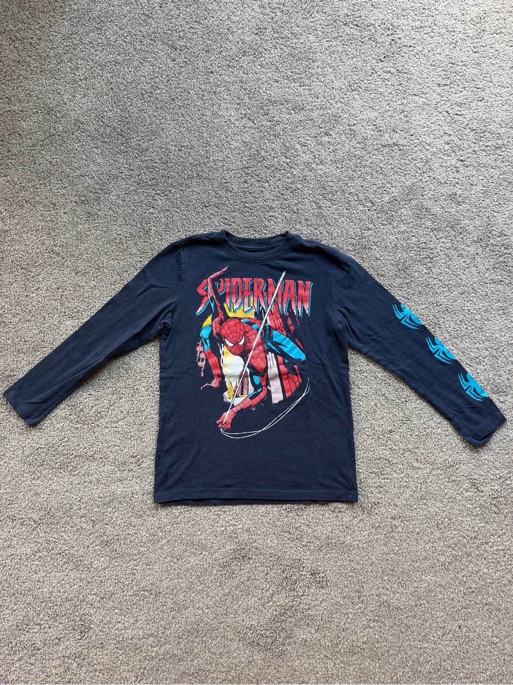 Marvel Spider-Man Long Sleeve Tee - Navy with Red & Blue Graphic